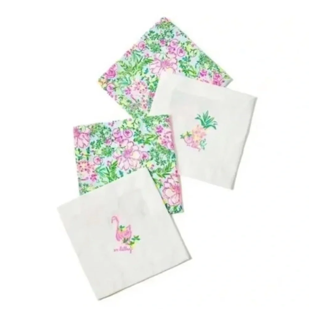 Lilly Pulitzer Fruity Flamingo Floral Cocktail Napkins Set of 8